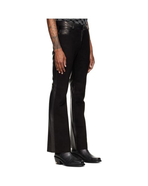 Ernest W. Baker Black Five Pocket Leather & Suede Trousers for men