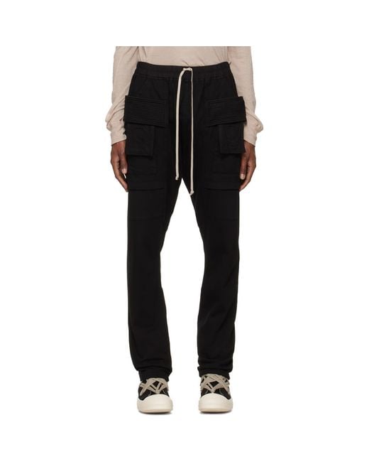 Rick Owens Black Tower Creatch Drawstring Cargo Pants for men