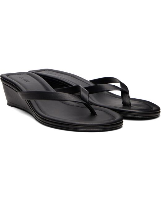 St. Agni Black Thong Wedge Heeled Sandals
