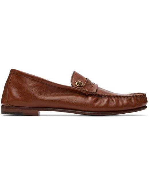 Versace Brown Tan Guanto Leather Loafers