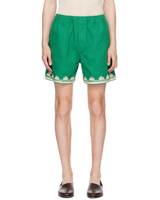 Bode Green Ripple Appliqué Shorts for men