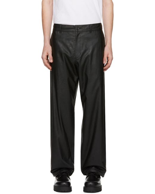 N. Hoolywood Black Wide Faux-leather Trousers for men