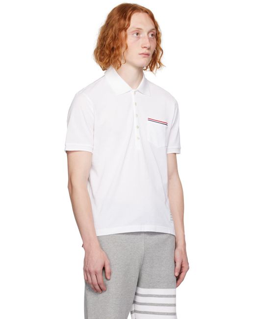 Thom Browne White Patch Pocket Polo for men
