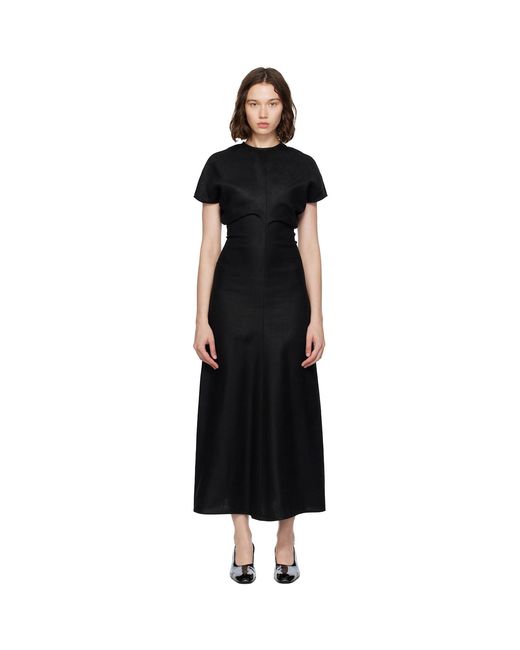 Totême Black Slouch Waist Basketweave Midi Dress