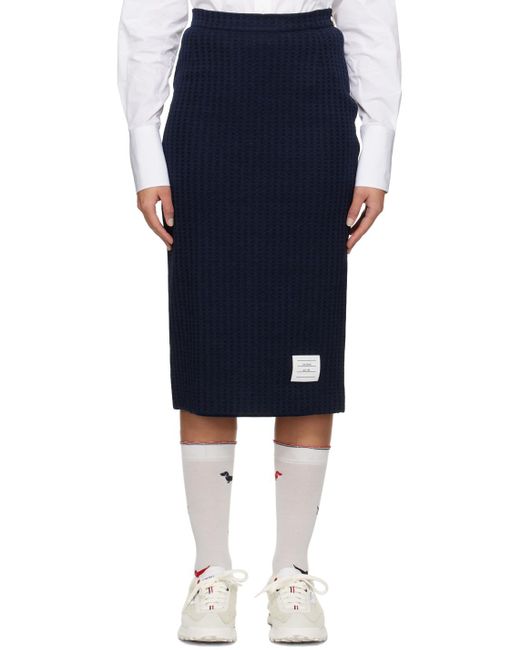Thom Browne Blue Navy Waffle Midi Skirt