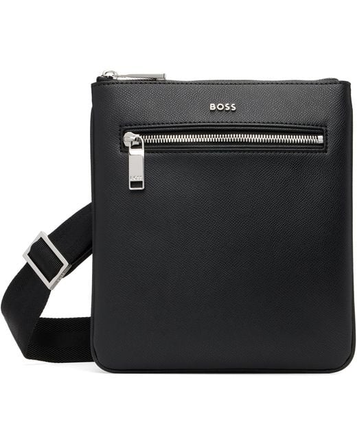 Boss Black Leather Shoulder Bag for men