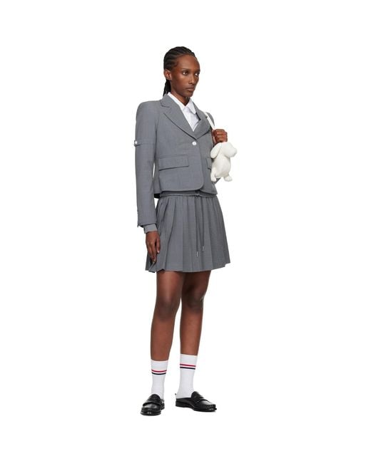 Thom Browne Gray Wool Seersucker Cropped Blazer