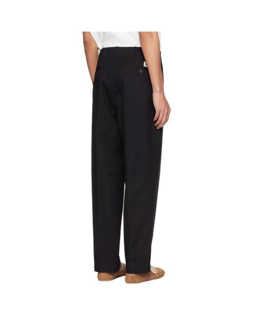 Merz B. Schwanen Black 1920S Cotton Twill Worker Chino Trousers for men