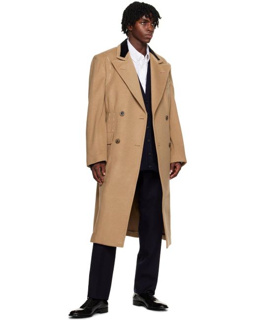 Manteau brun clair à surpiqures Maison Margiela pour homme en coloris Black