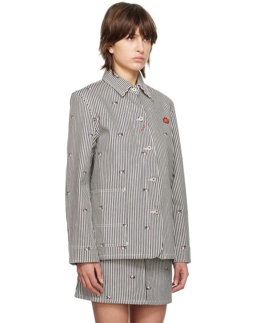 KENZO Gray Blue & White Paris ' Pixel' Denim Jacket