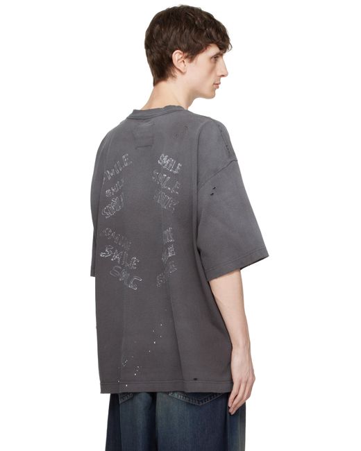 メンズ Maison Mihara Yasuhiro ブラック Leon プリント ディストレス Tシャツ Gray