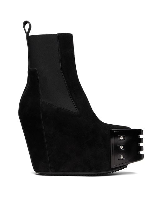 Rick Owens Black Grilled Wedge Beatle Suede Chelsea Boots for men