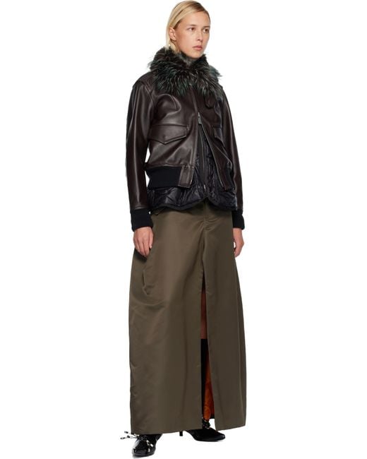 Sacai Green Khaki Nylon Twill Maxi Skirt