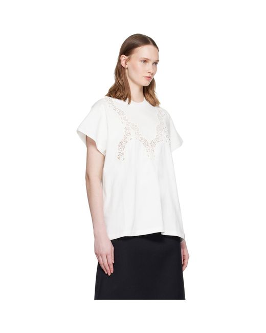 Stella McCartney White Lace Mix Washed Jersey Cotton T-Shirt