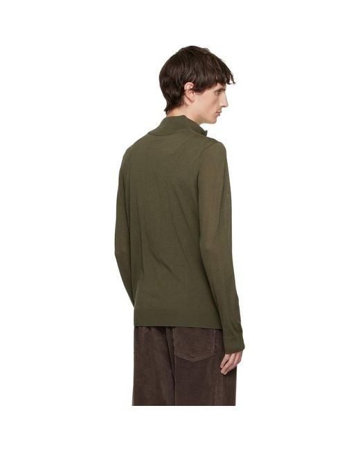 Paul Smith Green Khaki Merino Wool Half-Zip Sweater for men