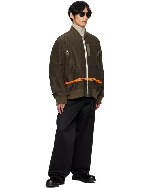 メンズ Sacai カーキ ナイロンツイル ブルゾン ボンバージャケット Black