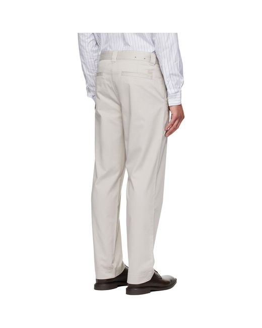 Boss White Taupe Straight-Fit Cotton-Blend Twill Trousers for men