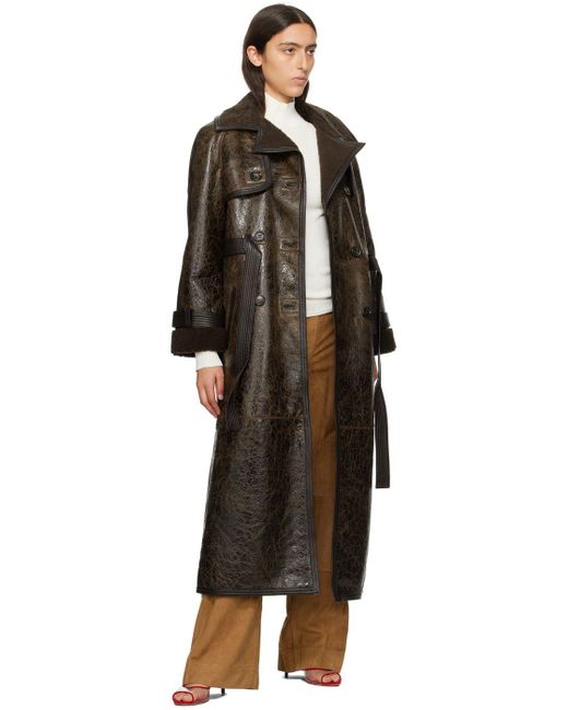 Saks Potts Brown Alexa Leather Trench Coat in Black | Lyst