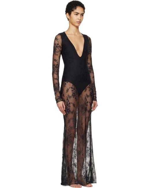 Skims ブラック Ultra Fine Lace プランジング マキシドレス Black