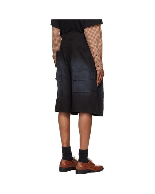 we11done Black Washed Bermuda Cargo Shorts for men