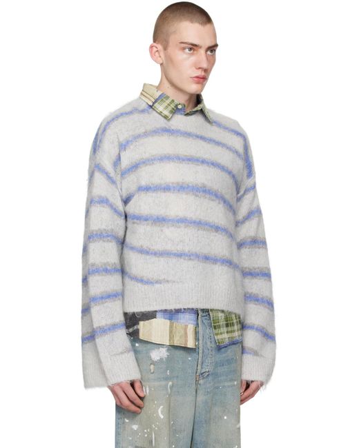 Acne Gray & Blue Stripes Sweater for men