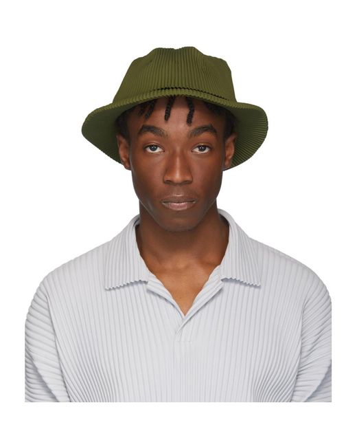 Homme Plissé Issey Miyake Natural Khaki Pleats Bucket Hat for men