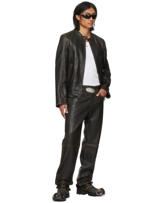 DIESEL Brown L-cobbe Leather Jacket in Black for Men | Lyst UK