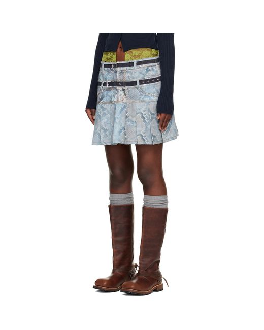 ANDERSSON BELL Black Python Fade Denim Printed Miniskirt