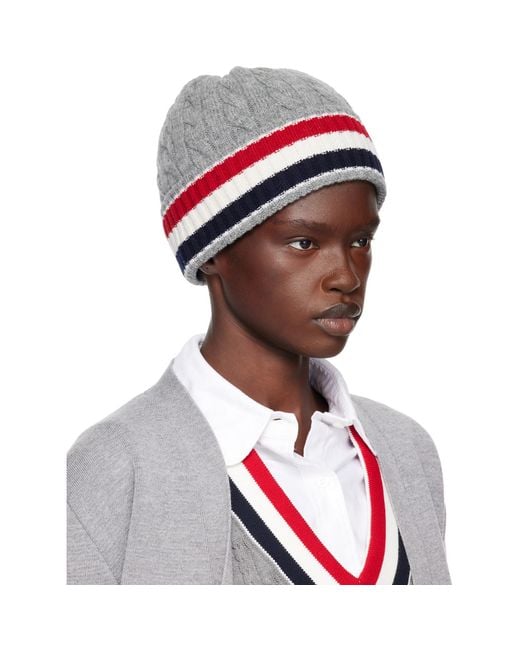 Thom Browne Red Cable & Rib Merino Wool Rwb Stripe Beanie