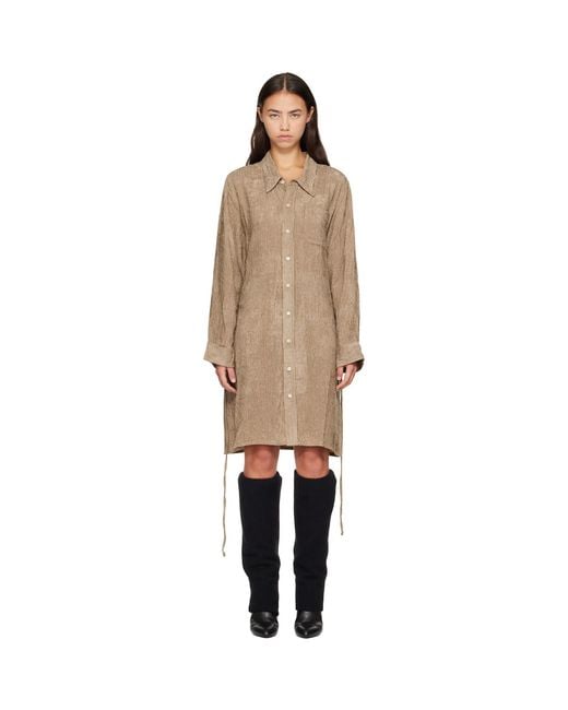 R13 Natural Khaki Drop Neck Shirt Midi Dress