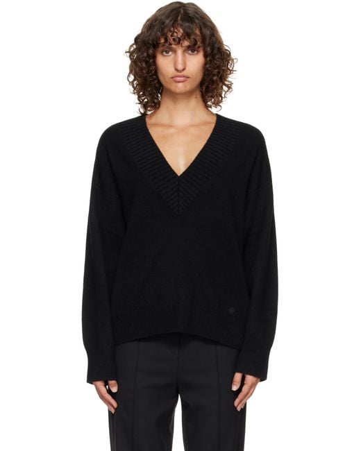Loulou de Saison Black Sage Lds V Neck Cashmere Sweater