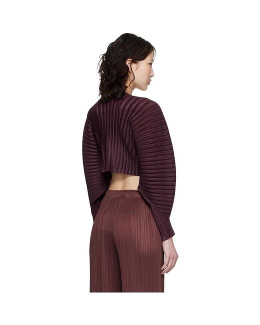 Pleats Please Issey Miyake Red Burgundy Rib Pleats January Cardigan