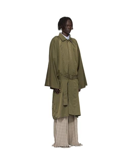 Hed Mayner Green Crinkled Trench Coat for men