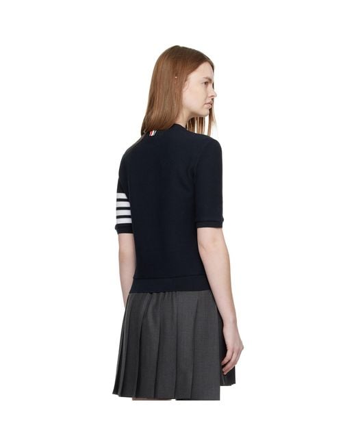 Thom Browne Black Textured Cotton Pique 4-Bar T-Shirt