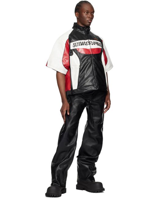 Blouson motard noir et rouge en cuir synthétique Kusikohc pour homme en coloris Black