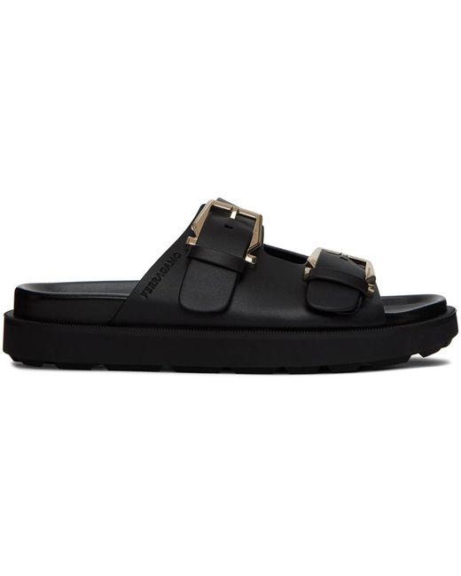 Ferragamo Black Double-buckle Slip-on Sandals