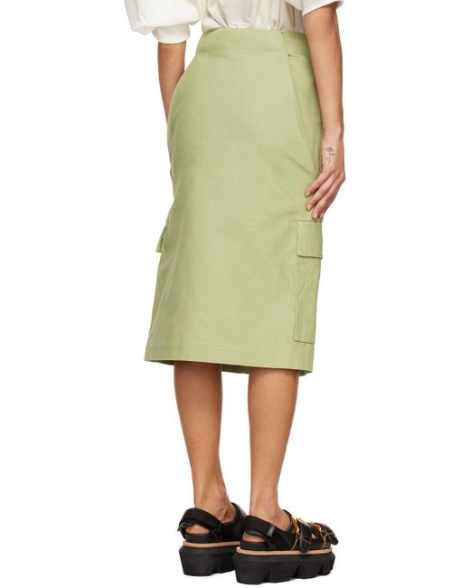 Sacai Green Khaki Asymmetric Midi Skirt