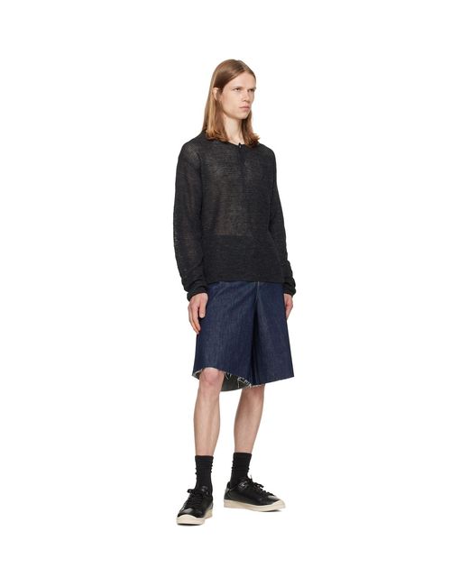 Helmut Lang Black Textured Henley for men