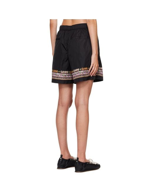 Ganni Black Printed Flyweight Nylon Boxer Shorts