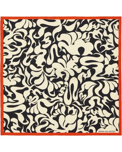 Dries Van Noten Black Off- & Silk Pocket Square for men