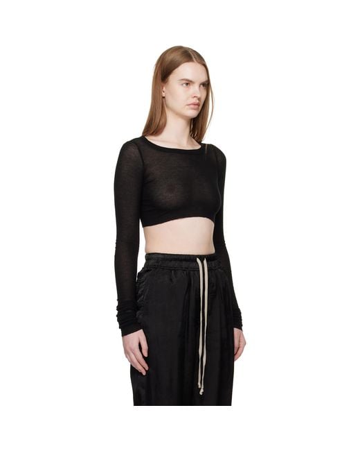 Rick Owens Black Temple Ls Crop T-shirt