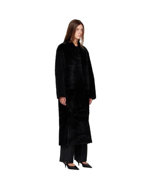 R2W Black Naca Relaxed Fit Shearling Coat