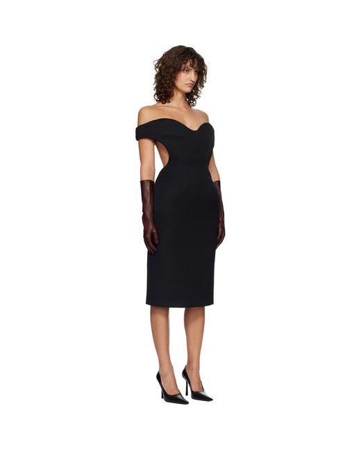 Mugler Black Sculptural Midi Dress