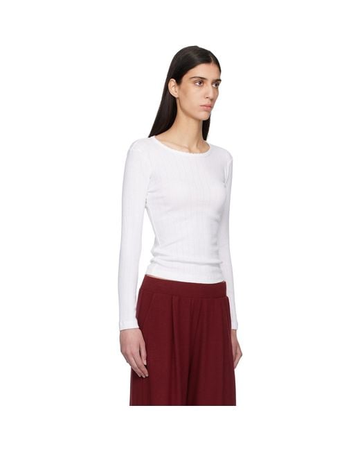 Leset White Pointelle Slim Fit Long Sleeve T-Shirt