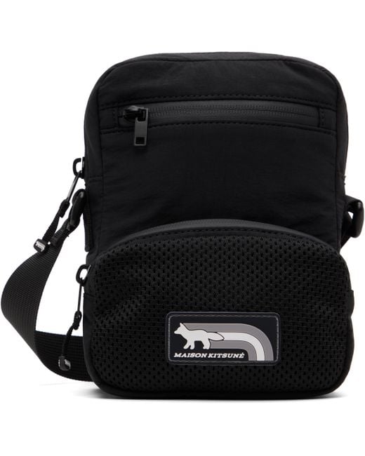 メンズ Maison Kitsuné ブラック フラッシュフォックス クロスボディバッグ Black