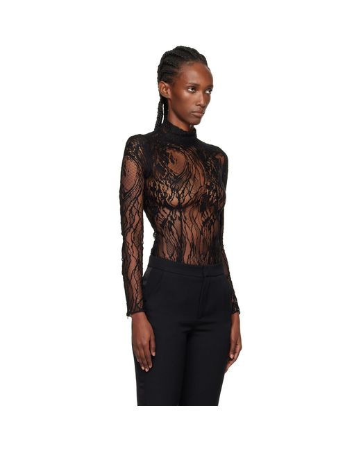 Balmain ブラック 長袖 レースボディスーツ Black
