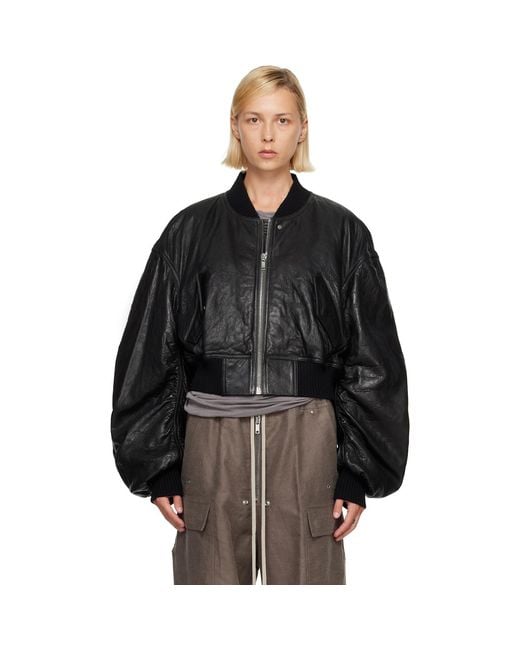 Rick Owens Black Tower Secchia Cropped Leather Flight Jacket