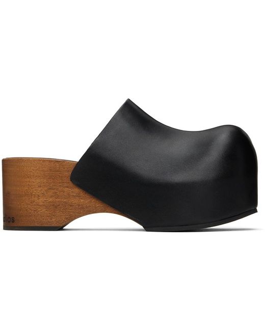 Acne Black Leather Wood Clogs for men