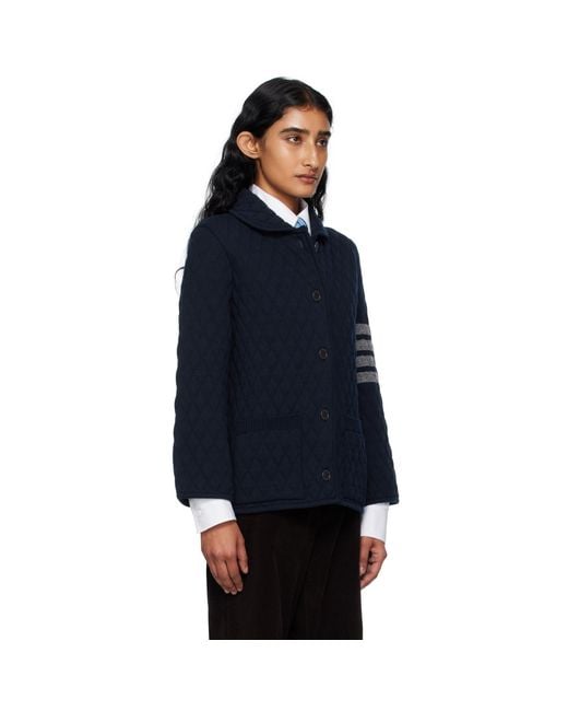 Thom Browne Blue Quilted Knit Merino Wool 4-Bar Work Jacket
