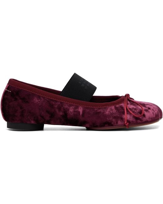 MM6 by Maison Margiela Red Burgundy Velvet Ballerina Flats